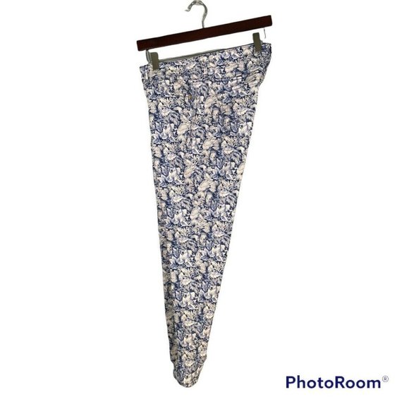 Tommy Bahama Women's Pants Size 8 Blue White Leaves Tropical Stretch - Picture 1 of 12